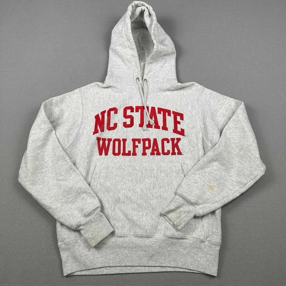 NC State Wolfpack Hoodie Men Small Gray Champion Reverse Weave Sweatshirt S *